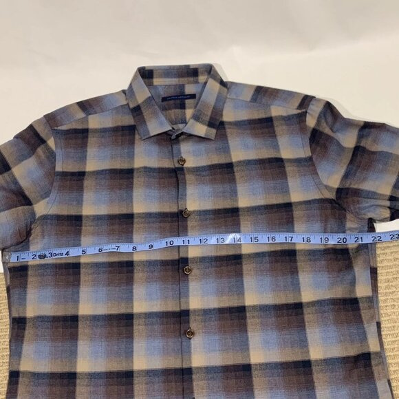 Patrick Assaraf Long Sleeve Button Up Flannel Shirt Size Medium Blue Brown - Picture 11 of 13